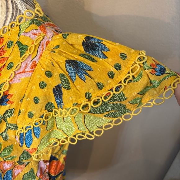 SALE! New FARM Rio Top XS Gold Yellow Floral Embroid Blouse 100% Cotton Peasant - Picture 9 of 15